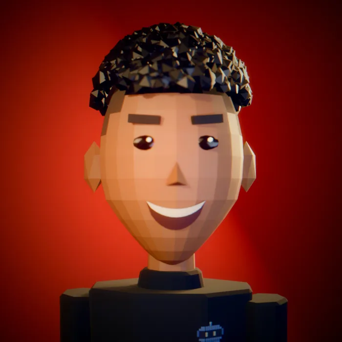 El avatar low-poly de Tincho sobre fondo rojo